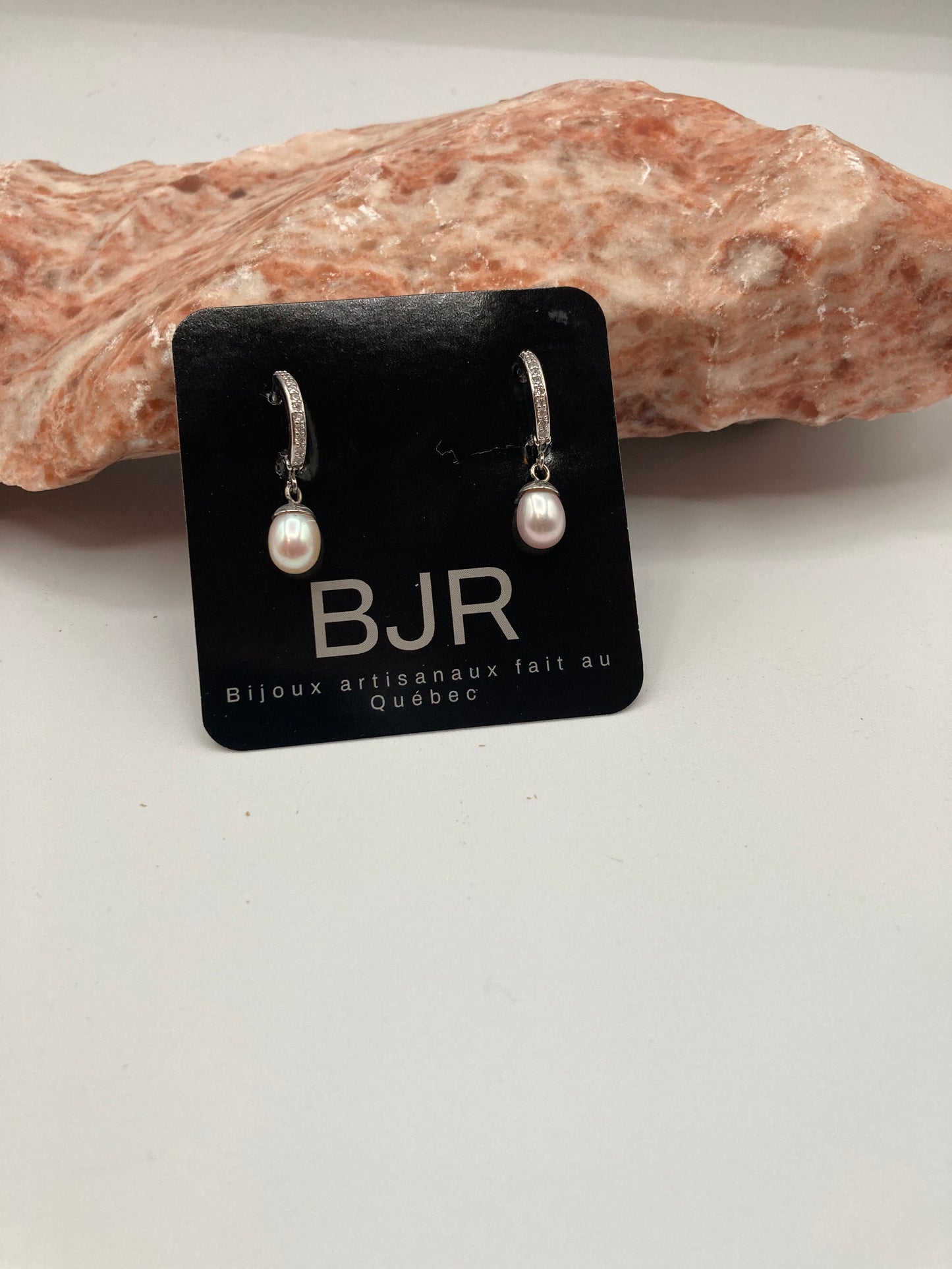 Boucles d'oreilles  BJR bleues :  acier inoxydable, zircon et vraies perles