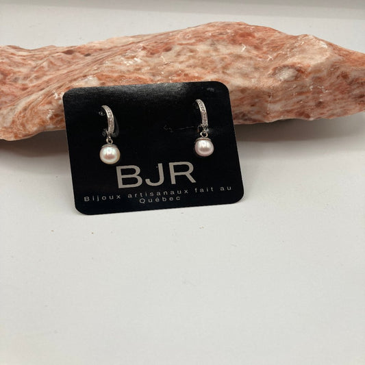 Boucles d'oreilles  BJR bleues :  acier inoxydable, zircon et vraies perles