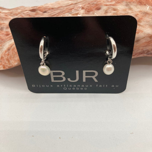 Boucles d'oreilles  BJR :  acier inoxydable et vraies perles